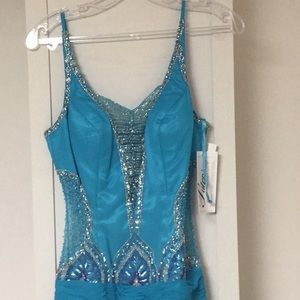Turquoise long sequin dress